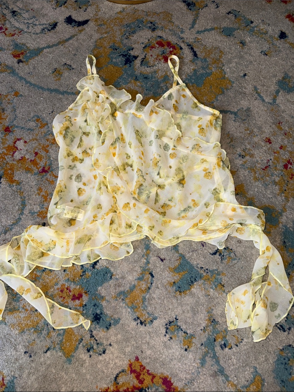 End of season sale!! Sheer yellow floral camisole tank top